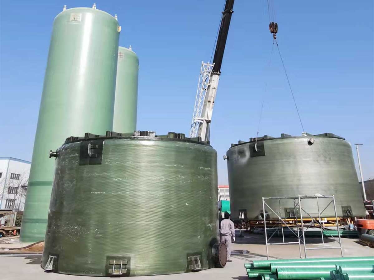 Filament-wound FRP tanks in the yard before shipment