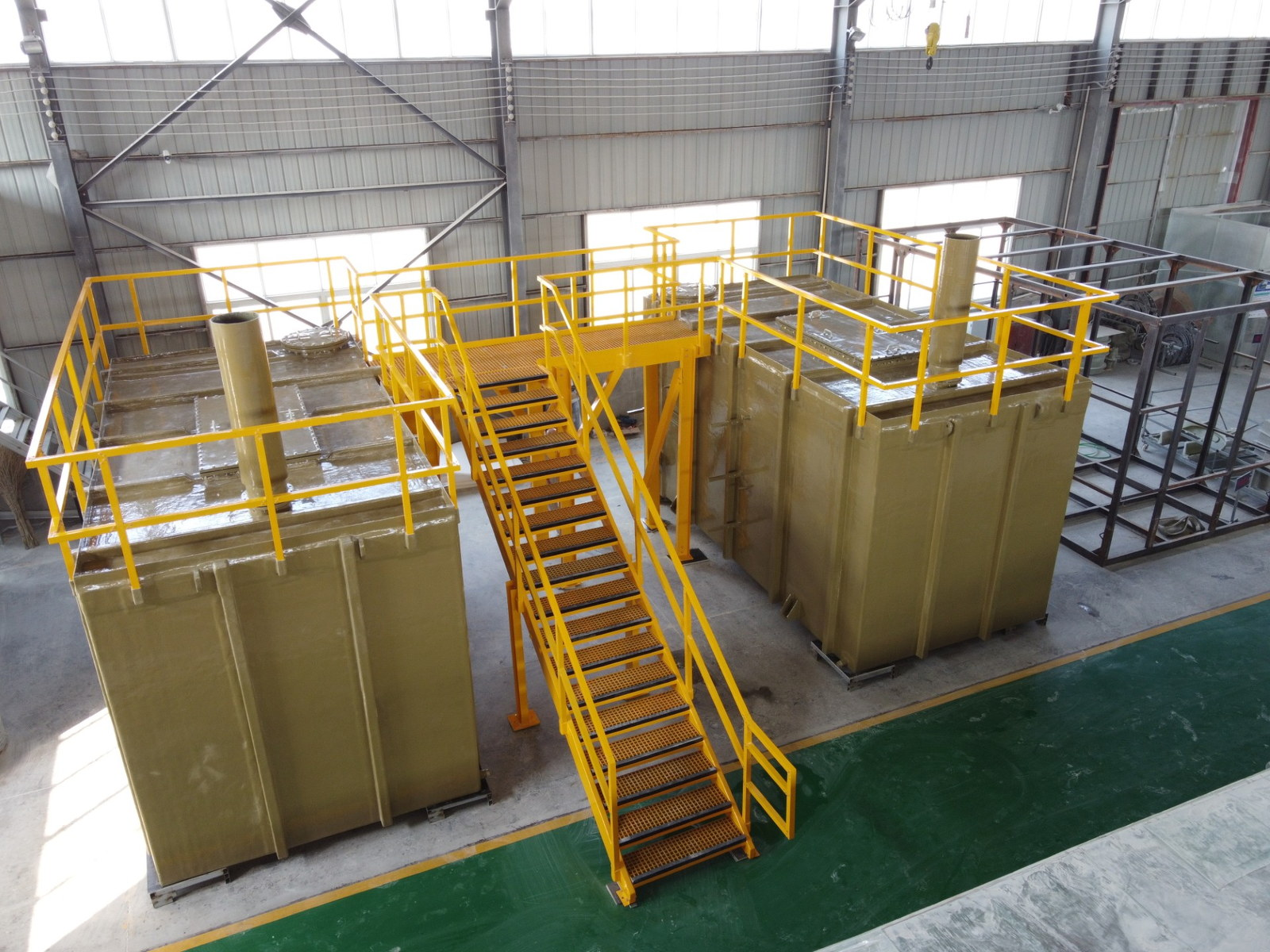 FRP grating stair treads, handrail and access platform on FRP tanks
